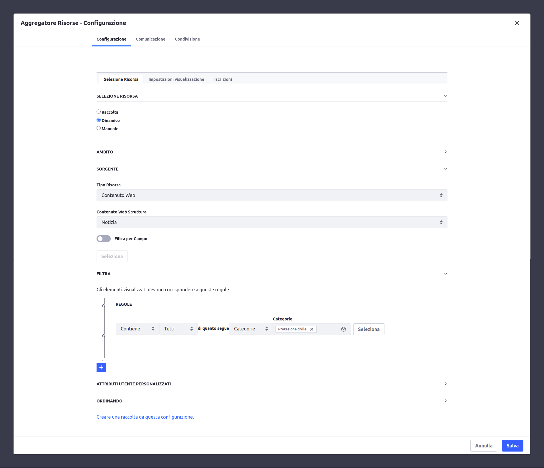 Configurazione aggregatore risorse