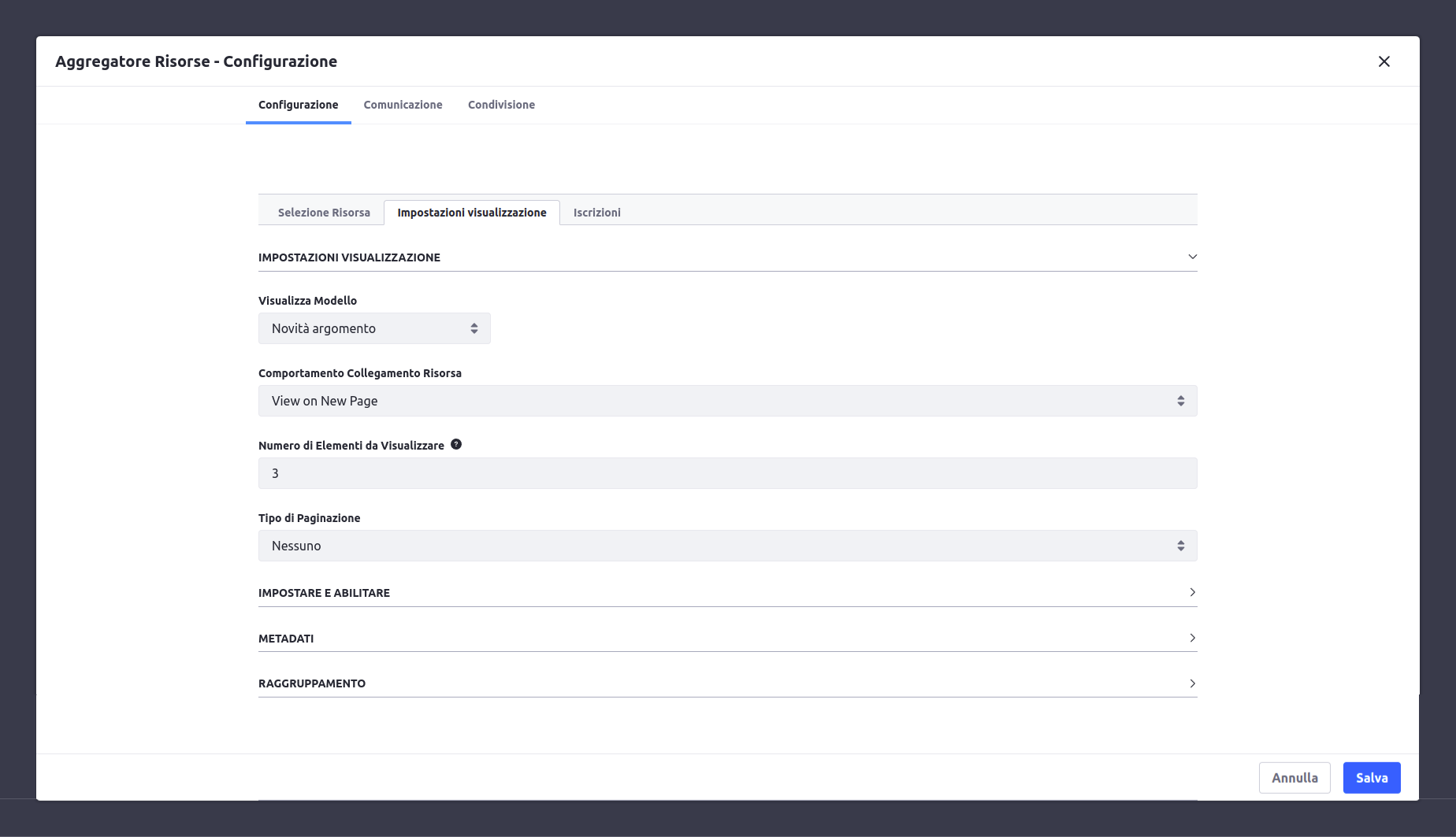 Configurazione aggregatore risorse