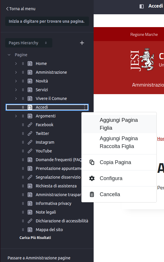 Creazione pagina figlia