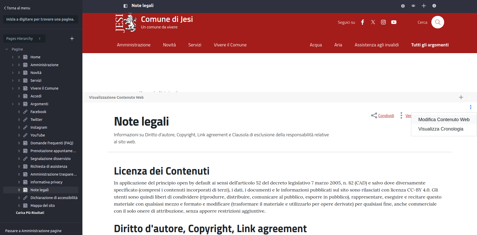 Modifica pagina - contenuto