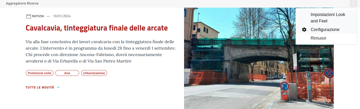 Configurazione aggregatore novità o evento