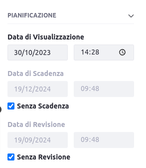 Pianificazione visibilità contenuto